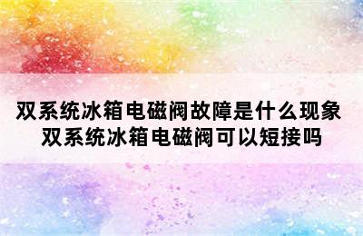 双系统冰箱电磁阀故障是什么现象 双系统冰箱电磁阀可以短接吗